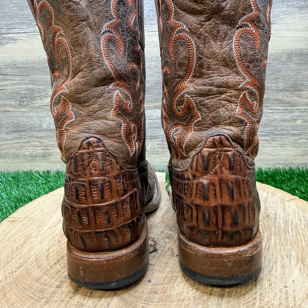 Horsepower Youth - Size 12 - Brown Gator Print Square Toe Cowboy Boots 1070 - Picture 7 of 11